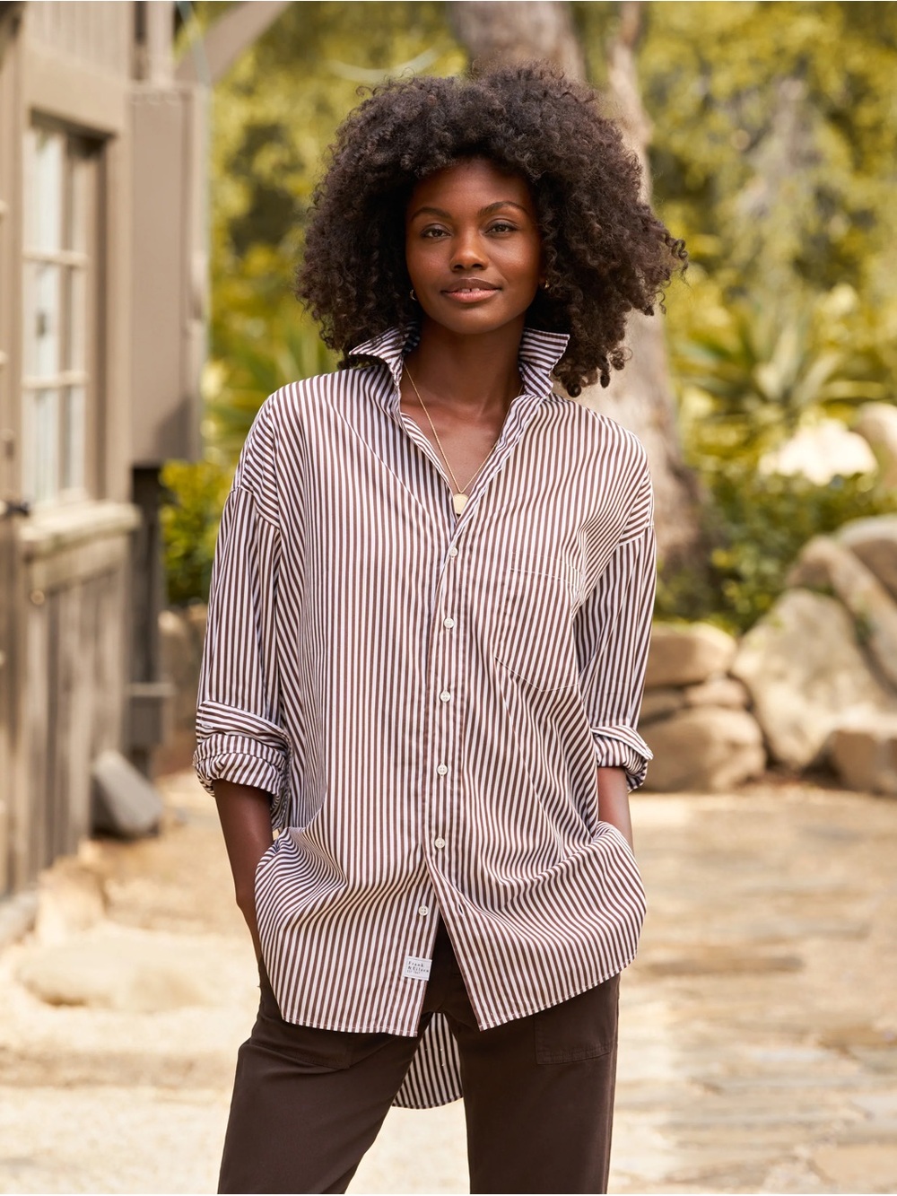 Frank & Eileen - Shirley Brown Stripe Button-Up Shirt - Brown/White NWOT